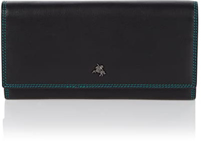 VISCONTI ® Portafoglio Donna Vera Pelle con protezione RFID - XL 18 x 9 cm - Porta Carte di Credito con Portamonete Borsellino Portafogli Porta Banconote -COLORADO (CD-21 Nero/Aqua - Aqua)