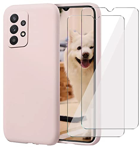 YiKaDa - Funda Compatible con Samsung Galaxy A13 4G + [2 Unidades] Cristal Templado Protector de Pantalla, Cáscara Suave de Silicona TPU Líquida - Rosado