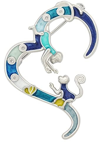 DOWAY Floral Emaille Herz Affe Geschenke Süß Monkey Brosche für Frauen Mode Schmuck Charms (Blau)