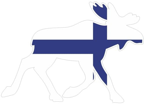Skyline4u Elch Aufkleber Elchhirsche Finnland Flagge Landesfarben Blickrichtung rechts 10cm Elch Finnland - rechts