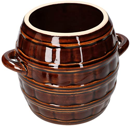 KOTARBAU® Pot de fermentation en céramique 2,5 L pour cornichons et choucroute - Pot en céramique - Pot en argile émaillée marron