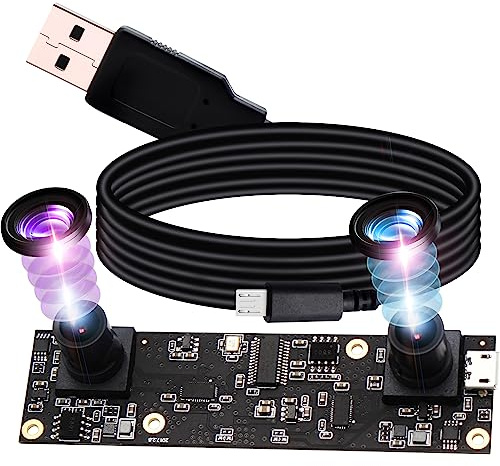G Double Lens USB Camera Module 1080p 30fps Webcam Board Module, 2MP Dual Lens USB with Camera, 2 Megapixel FHD 1/3 Inch AR0330 Webcam 90 Degree Web Cam Windows Android Mac Linux Web Camera