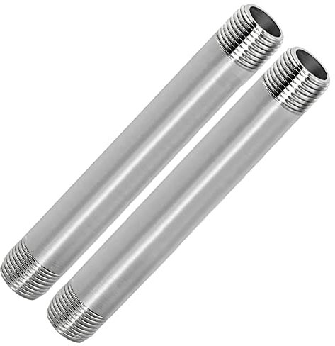 Fitvell Racores de tubería de acero inoxidable 304 NPT de 1/2 pulgada x rosca macho NPT de 1/2 pulgada, accesorios de tubería fundida de 300 mm de longitud (paquete de 2)