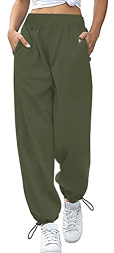 seiveini Sporthose Damen Lounge Winter mit Kordelzug Hohe Taille Trainingshose mit Taschen Freizeithose Sweathose Frauen Slim Fit Jogging Hose für Frauen Sportwear H Armeegrün M