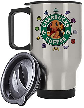Getagift charbucks Coffee Poke Silver/White Insulated 14oz Travel Tea/Coffee Mug. (Silver)