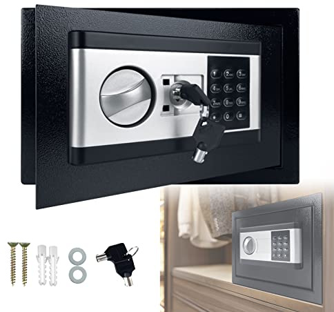 LARS360 Elektronischer Safe Tresor, Klein Minisafe Wandtresor, Digital PIN-Code Tresor mit Sicherheitsschlüssel, 12L (31 x 20 x 20cm), Schwarz