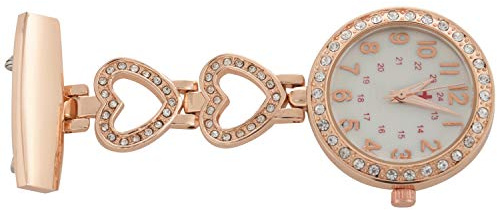 Plouluyt Ladies Heart Steel Crystal Nurse Doctor Paramedic Tunic Brooch Quartz Pocket Watch Gold