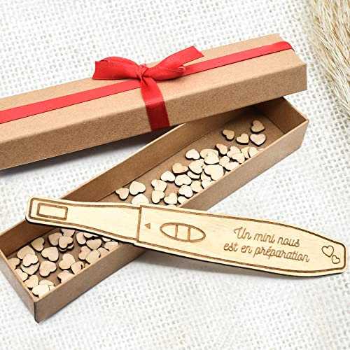 Test de grossesse en bois annonce de naissance personnalisable et son écrin cadeau, tu vas être papa, tata, tonton, idée cadeau femme enceinte, décoration champêtre, souvenir