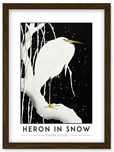 Wee Blue Coo Ohara Koson Heron In Snow Painting Artwork Framed Wall Art Print A4