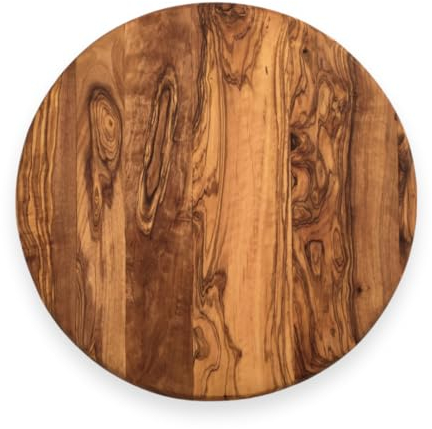 Tabla de cortar redonda The Goldcoin, diámetro de 25 cm, hecha a mano, de madera de olivo, versátil