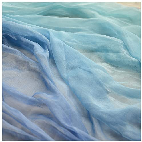 Chiffon stoff meterware Kam Seidenkrepp Farbverlauf Bedruckter Chiffonstoff 140cm Breit Meterware Für Rockbekleidung Handarbeit(Color:blue-Grün gradient)