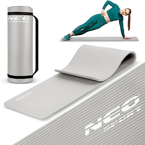 Neosport Flexible Gymnastikmatte - Rutschfeste Sportmatte - Leichte und Strapazierfähige Yogamatte - Wasserdichte Stretching-Matte - Kompakt, mit einer Tragekordel - 60x183x1cm - Grau