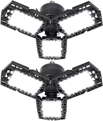 ANYPOWK Luz de garaje LED – 5000 lúmenes 6500 K luz diurna 50 W, tres hojas lámparas de techo LED para garaje – Juego de 2
