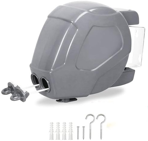 FunkyBuys - Tendedero retráctil Doble de 30 m, Resistente y Extensible con Cable Doble, tendedero de Pared para Exteriores, 2 x 15 m, con Bolsa de Pinzas