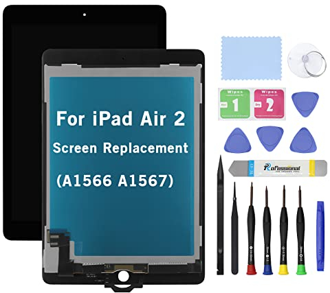 HOYRTDE 9,7 Zoll Bildschirm Ersatz für iPad Air 2 (2. Generation) A1566 A1567 LCD Display Glas Touch Digitizer Premium Kit mit Werkzeug – Schwarz
