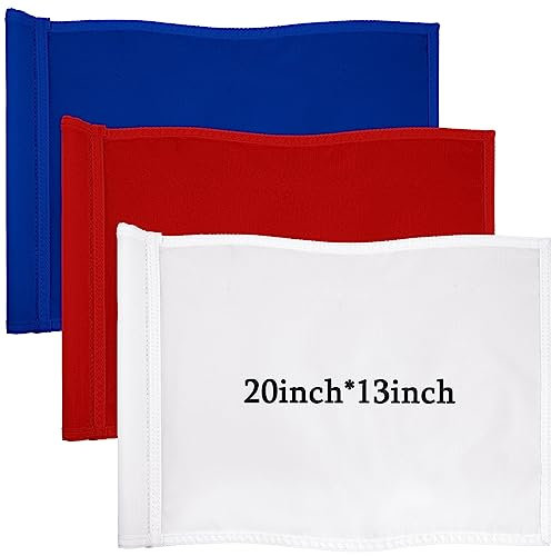 Nuenen 3 Pcs Large Golf Flags with Tube Inserted 13 x 20 Inch Oversize Putting Golf Pin Flags 420D Nylon for Yard Indoor Outdoor Backyard Garden(White, Blue, Red)