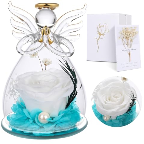 Geschenke für Mama, Geschenk zum Muttertag für Sie, Ewige Rose in Engel Glaskuppel, Infinity Rosen Konservierte Blumen Handgemachte, Engelsfigur aus Glas, Geschenk für Frauen Mutter Oma Großmutter