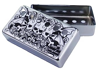Guyker Humbucker Pickup Cover (50mm/52mm Pole Spacing) - Cupronickel Bridge and Neck Pickups Frame Set Replacement Parts for Les Paul LP Style E-Gitarre, Three Skull Pattern, Chrome