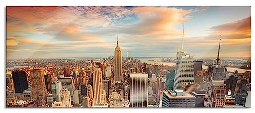 Pixxprint Glasbild Panorama, Wandbild aus Echtglas, Skyline von New York, 100x40 cm, inkl. Aufhängung und Abstandshalter