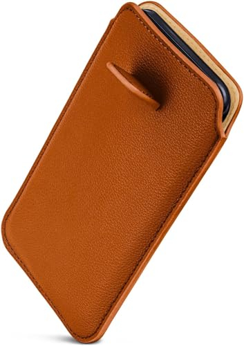 ONEFLOW Liberty Case für iPhone 15 Pro Max Handy Einsteckhülle mit Rückzugfunktion, PU Leder Handytasche, Schutzhülle mit Lasche, Sleeve Etui Hülle zum Einstecken, Braun