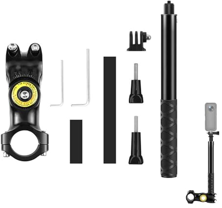 Motorcycle Bicycle Mount Action Camera Selfie-stick Clamp & Monopod for Insta 360 X3/ONE X2/ONE R/ONE RS/Hero 12 Sports Cameras