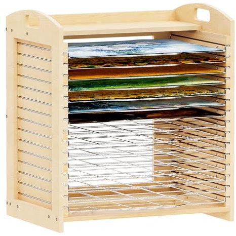 Nisorpa Art Drying Rack Desktop Paint Drying Rack with 15 Metal Shelves Storage Platform Wall Mounted Artwork Storage Display Wood Canvas Rack for Painting Crafts