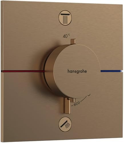 hansgrohe ShowerSelect Comfort E - Thermostat Unterputz, Armatur mit Sicherheitssperre (SafetyStop) bei 40° C, eckiges Thermostat, Mischbatterie für 2 Verbraucher, Brushed Bronze