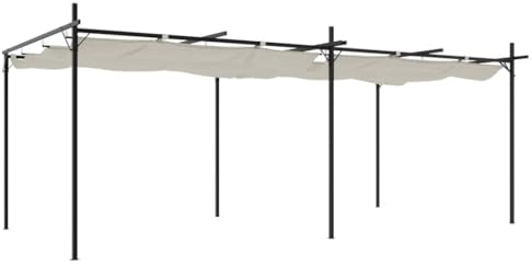 vidaXL Pergola, Pavillon mit Schiebedach, UV-beständig Überdachung Vordach für Garten Terrasse, Gartenpavillon Sonnnenschutz, Creme 589x292x230 cm