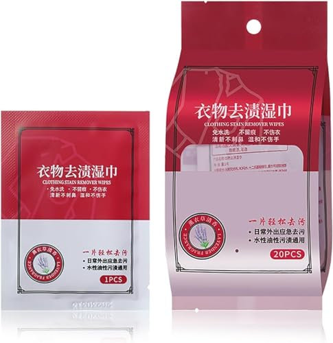Clothing Stain Removal Wet Wipes,Individual Wrapped Cleaning Wipes,Mini Stain Remover Wipes,Emergency Stain Rescue Stain Remover,Down Jacket Dry Cleaning Agent (1Box)
