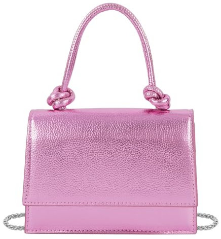 Meliyya Clutch Damen Lackleder Brauthandtasche Kleine Abendtasche Hochzeit Umhängetasche mit Schulterkette, Rosa