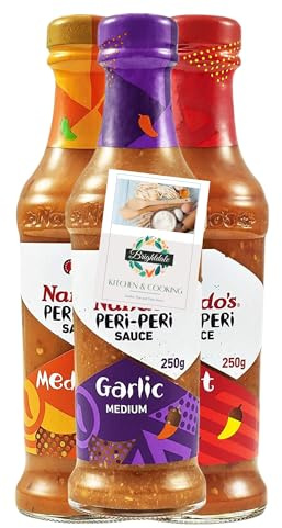Assorted Sauce Bundle with Nando's Peri-Peri Hot, Medium and Garlic 250g each + Brightdale Kitchen Booklet