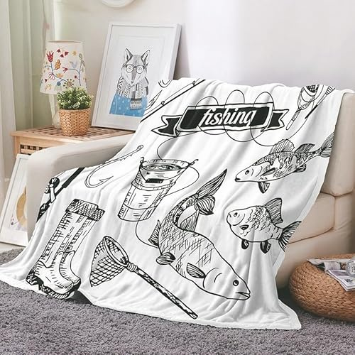 EHOMERY Outdoor Kuscheldecke Für Terrasse Decke XXL Kuscheldecke Name Decke Tisch Klein Fisch Hosting-Decke Dekorative Weiche Kuscheldecken Schwarz Und Weiß 150x100cm