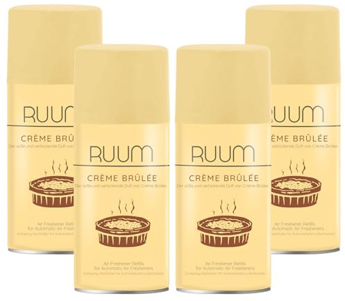 RUUM Lufterfrischer Nachfüller Creme Brulee 250ml (4er Pack) | Raumduft-Spray-Nachfüller, kompatibel mit Freshmatic Max, süß-cremiger Dessertduft