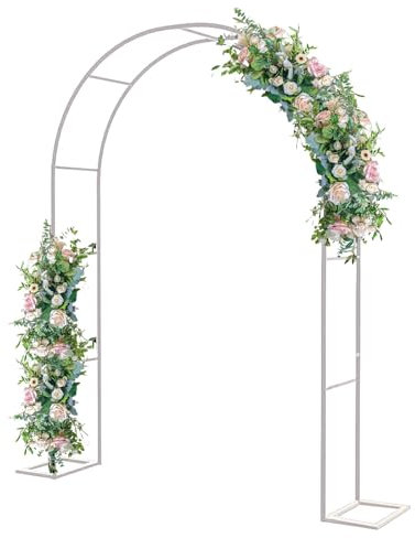 Rosenbogen Metall Stabil Gartenbogen, Freistehend Rankhilfe Rankgitter Rosengestell, Rundbogen Torbogen Pergola Für Kletterpflanzen, Rankenbogen Mit Sockel(Color:White,Size:1.8mx2.2m/5.9ftx7.2ft)