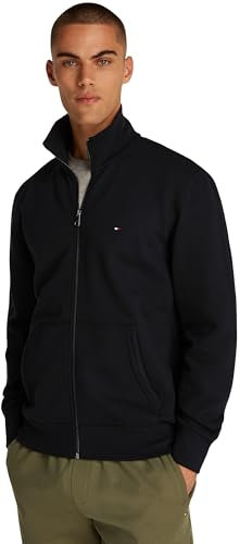 Tommy Hilfiger Uomo Felpa con Cerniera Essential Fleece Colletto alla Coreana, Nero (Black), M