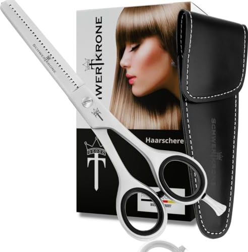 Schwertkrone Effilierschere - Modellierschere Haarschneideschere Haarschere Friseurschere aus Edelstahl Made in Germany, Silber