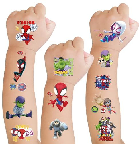 Kinderfreundliches Temporäres Tattoo Spidey and His Amazing Friends - 8 Blätter, Hautfreundlich, Wasserdicht, Kreativer Spaß für Geburtstagsgeschenke