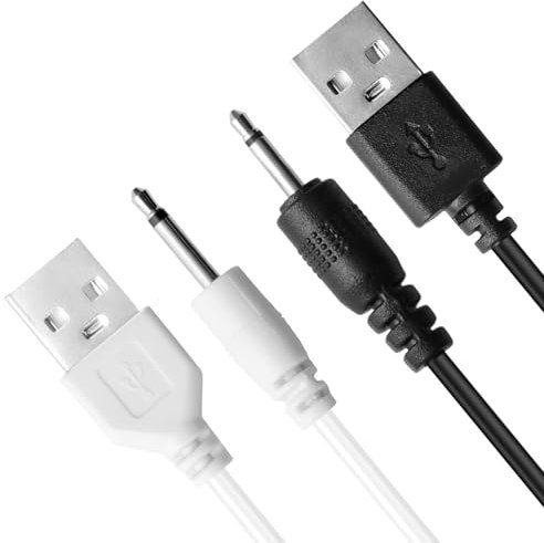 2pcs Fast Charging Cable 2.5mm Replacement DC USB Charger Cord for Universal Devices Power Adapter-Wireless Wand Massagers Connectors for Office,Laptops,PCs,Cars,Home Essential (Black&White-2pcs)
