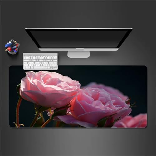 Mauspad,Groß XXL Gaming Mauspad Extended Large Rosa Rosen Mouse Pad Premium-Strukturiertes Rutschfestes mit Genähten Kanten Schreibtisch Matte für Notebooks, PC 700x400x2mm