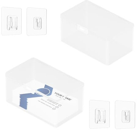 JINGHANGER 2 Stück Visitenkarten Box mit Deckel Transparenter Kunststoff Visitenkarten Halter 10,5x4x6,6 cm Wand Aufbewahrungsbox für Büro, Geschäft, Wand