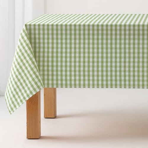 GAMUSI Nappe anti-taches au toucher tissu rectangulaire à carreaux Vichy, coton imperméable, 140 x 180 cm Couleur vert clair