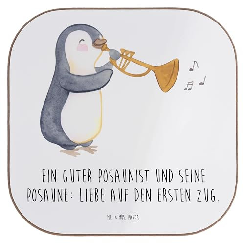 Mr. & Mrs. Panda Holzuntersetzer Posaune Liebe - Geschenk, Instrument, Tassenuntersetzer, Musiker, Musikerspruch, Musikerwitz, Coaster, Blasmusik, Orchester, Musikinstrument, gläseruntersetzer, Lernen