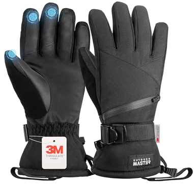 OutdoorMaster Skihandschuhe, 3M Thinsulate Winter Thermal für Herren, Damen | 140g 3M C40 Isolierbaumwolle, Wasserdicht & Winddicht Winterhandschuhe, Screen Touch, Rutschfester Hand- und Nasentusch