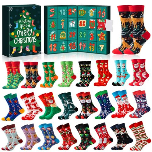 iZoeL Socken Adventskalender 24 Weihnachtssocken für Männer Frauen Sockenkalender 2024 Erwachsene Socken Füllung für Weihnachtskalender für Teenager Jungen Mädchen