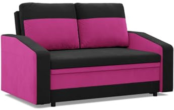 Mebligo - Orion Convertible Sofa, 2-Sitzer Bettsofa Modern Design, Schwarz und Rosa (Mikrofaser 15, Mikrofaser 28), 148 x 90 x 87 cm