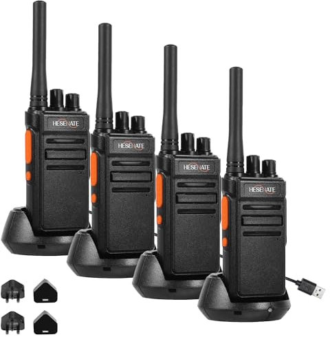 HESENATE HT66 Walkie Talkies for Adults, Long Range PMR446 Rechargeable Two-Way Radio with USB-C Charger, VOX, 16 Channels, 1200mAh Battery (4 Pack, Black) - Ideal for Family, Camping, Hiking & Work
