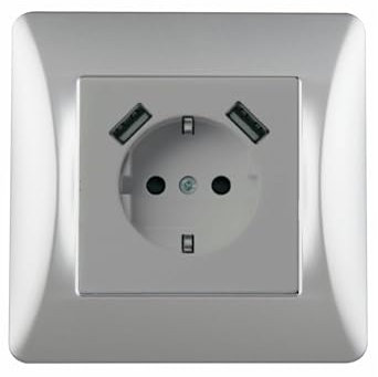 Base de enchufe empotrada de titano con 2 puertos USB - ideal para carga de dispositivos y adaptaciones en espacios reducidos.