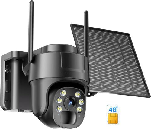 KKB 4G LTE Überwachungskamera Aussen mit SIM Karte 2K PTZ Kabellos Solar Kamera Überwachung Ohne WLAN mit Farb-Nachtsicht, 355°/90° Schwenkbar, PIR Bewegungsmelder, 2-Wege-Audio, IP65 Wasserdicht