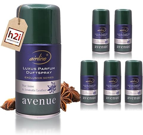 h2i Luxus Parfum Duftspray | Star Anise & Aromatic Leather | 6 Stück | 250 ml | Geruchsneutralisierer Lufterfrischer Raumduftspray Duftsprüher Raumduft-Nachfüller für automatische Duftspender