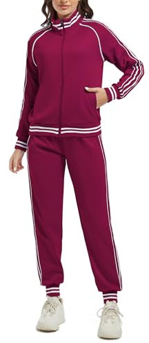 ANOTWENER Damen Trainingsanzug Set Gestreiftem Jogginganzug Sportanzug Zweiteiler Freizeitanzug mit Taschen JW-3002-L